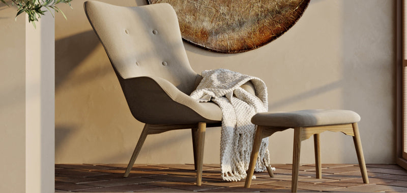 Fauteuil rembourré avec repose-pieds - Style scandinave - Huda