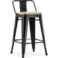 Bar stool with backrest - Industrial design - Wood and steel - 60cm - New edition - Stylix