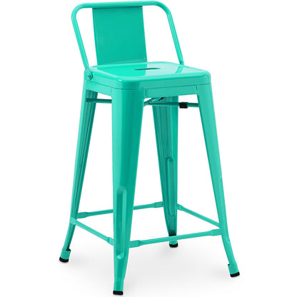 Taburete de bar Stylix con respaldo, 60 centímetros, diseño industrial totalmente de acero para cocinas y bares, nueva edición