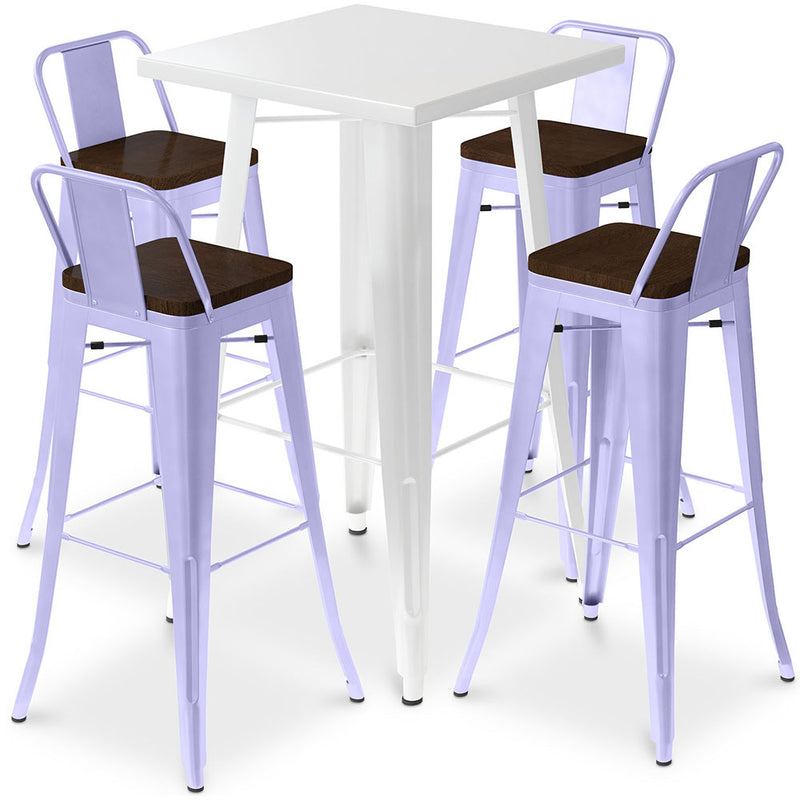 Ensemble Table Blanche et 4 Tabourets de Bar Design Industriel - Bistrot Stylix