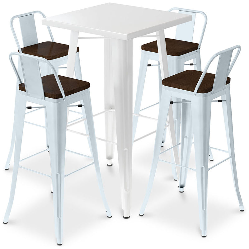 Ensemble Table Blanche et 4 Tabourets de Bar Design Industriel - Bistrot Stylix