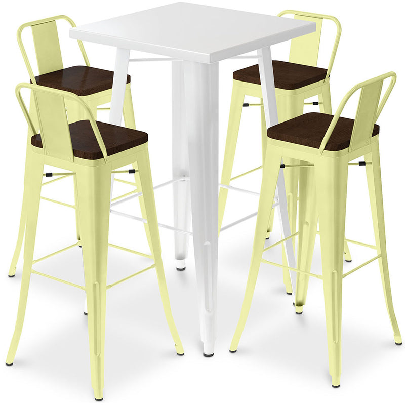 Ensemble Table Blanche et 4 Tabourets de Bar Design Industriel - Bistrot Stylix