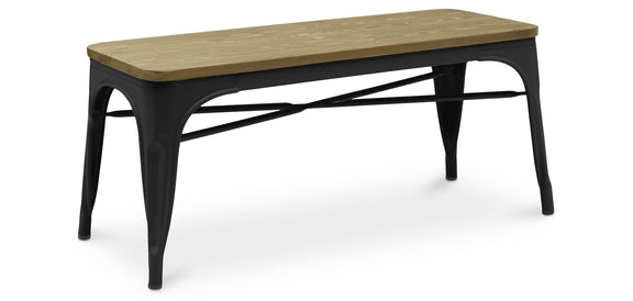 Banc Stylix noir, assise bois clair