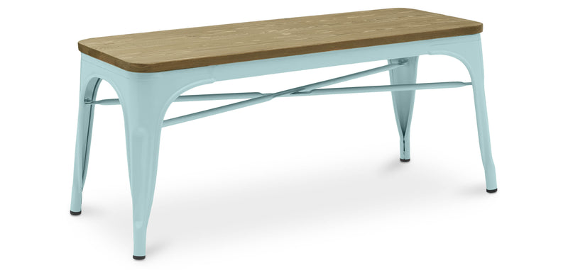 Banc Stylix bleu clair, assise bois clair