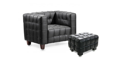 Armchair with Footrest - Upholstered Leather Covering - Nubuck