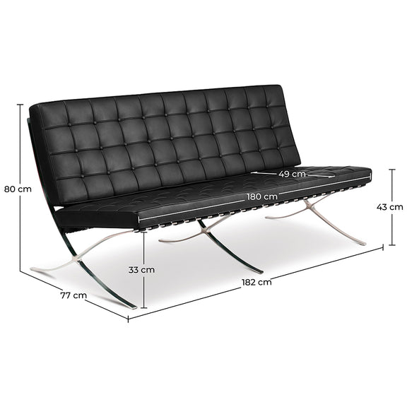 Leather Upholstered Sofa - 3 Seater - Town - Dimensions diagram