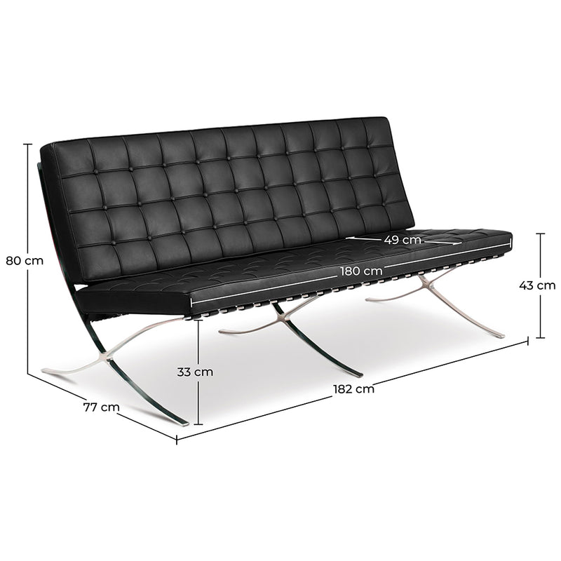 Leather Upholstered Sofa - 3 Seater - Town - Dimensions diagram