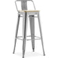 Taboret barowy z oparciem - Industrialny design - Drewno i stal - 76cm - Nowa edycja - Stylix