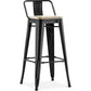 Taboret barowy z oparciem - Industrialny design - Drewno i stal - 76cm - Nowa edycja - Stylix