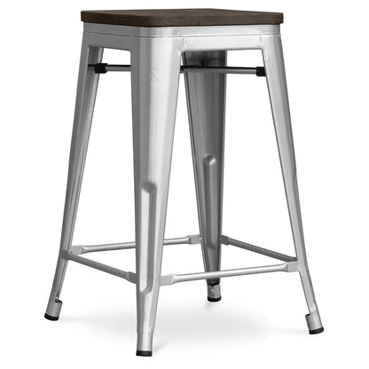 Bar Stool - Industrial Design - Wood and Steel - 60cm - Stylix