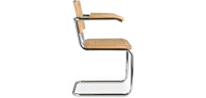 Chaise à manger avec accoudoirs - Design vintage - Bois et rotin - Bruna