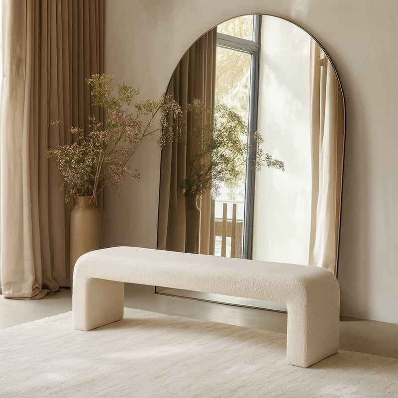 Bench Upholstered In White Bouclé Fabric - Modern Elegant Minimalist - Karla