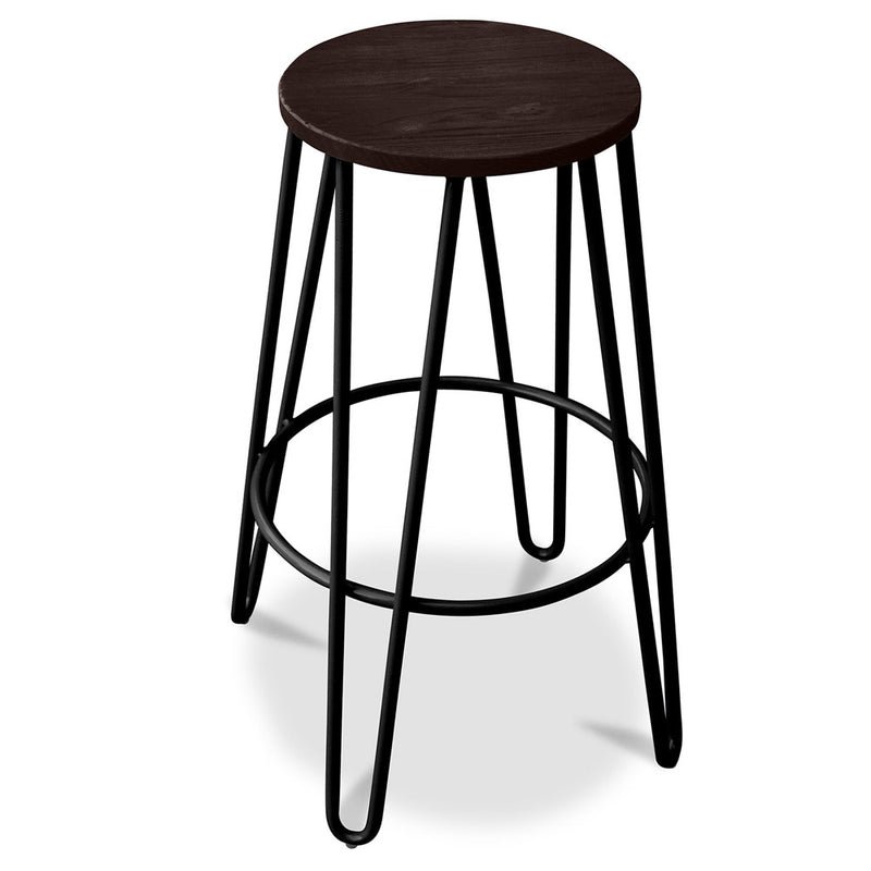 Tabouret Rond - Design Industriel - Bois et Métal - 74cm - Épingle à cheveux