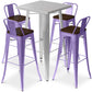 Zilverkleurige tafelserie en 4 barkrukken met rugleuning - Industrieel design - Bistrot Stylix