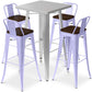 Zilverkleurige tafelserie en 4 barkrukken met rugleuning - Industrieel design - Bistrot Stylix