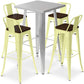 Zilverkleurige tafelserie en 4 barkrukken met rugleuning - Industrieel design - Bistrot Stylix