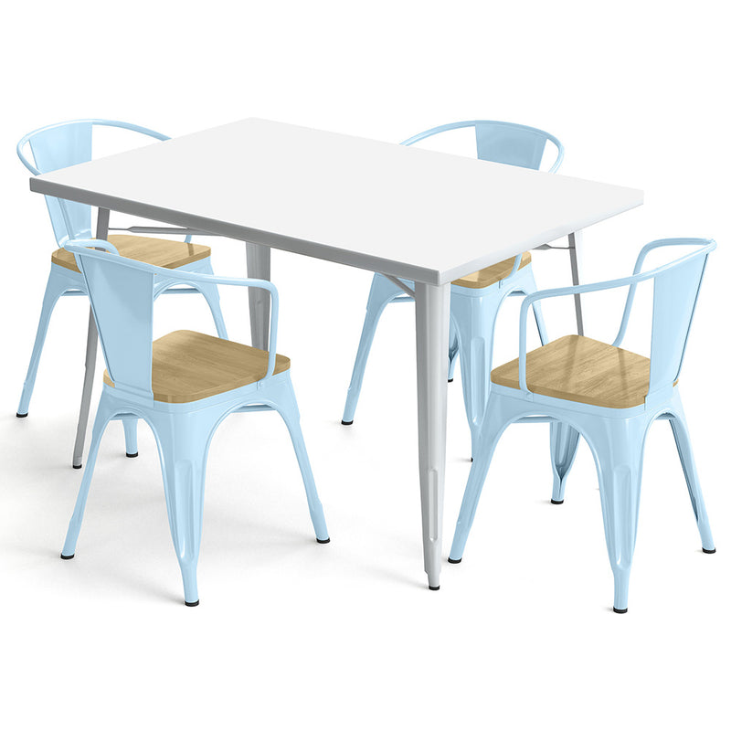 Pack Table de salle à manger et 4 chaises de salle à manger avec accoudoirs Design industriel - Nouvelle édition - Bistrot Stylix