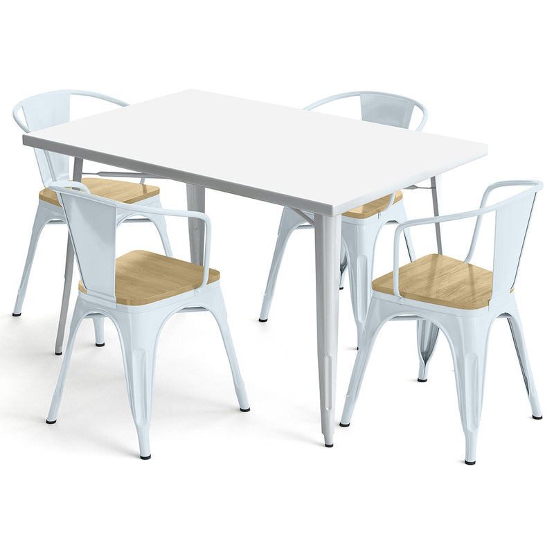 Pack Table de salle à manger et 4 chaises de salle à manger avec accoudoirs Design industriel - Nouvelle édition - Bistrot Stylix