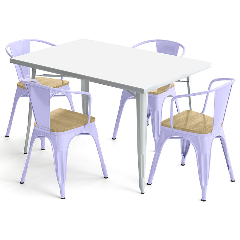 Pack Table de salle à manger et 4 chaises de salle à manger avec accoudoirs Design industriel - Nouvelle édition - Bistrot Stylix