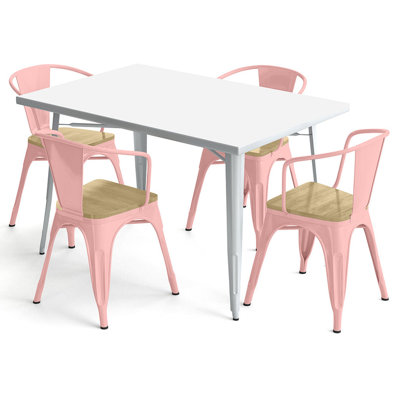 Pack Table de salle à manger et 4 chaises de salle à manger avec accoudoirs Design industriel - Nouvelle édition - Bistrot Stylix