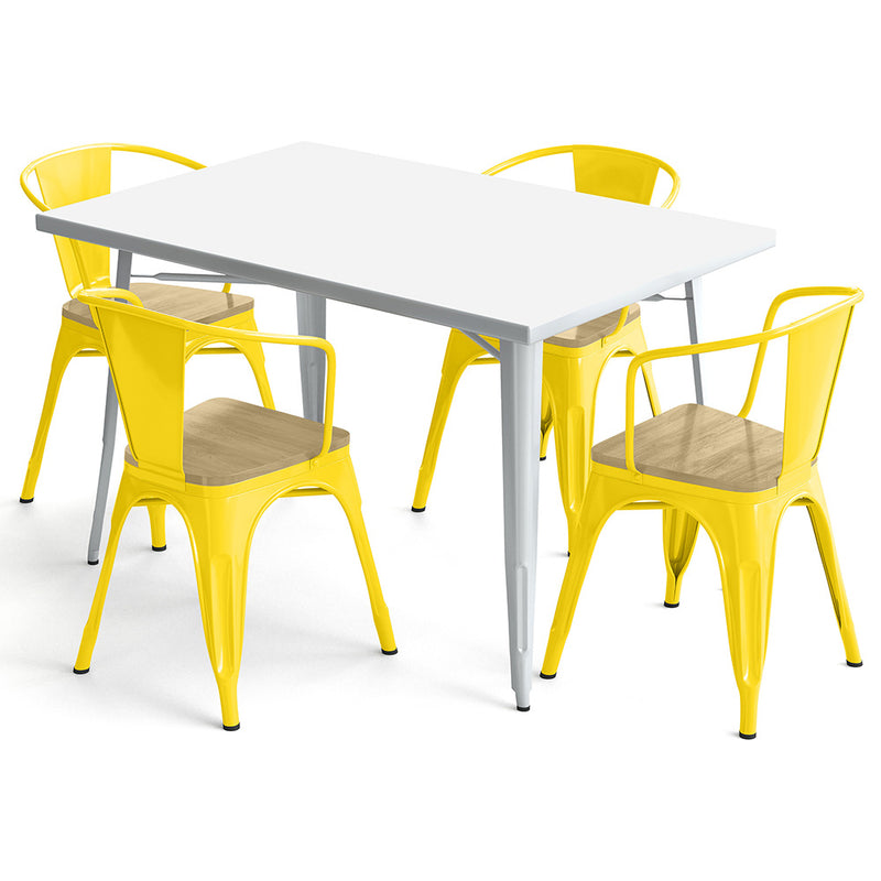 Pack Table de salle à manger et 4 chaises de salle à manger avec accoudoirs Design industriel - Nouvelle édition - Bistrot Stylix