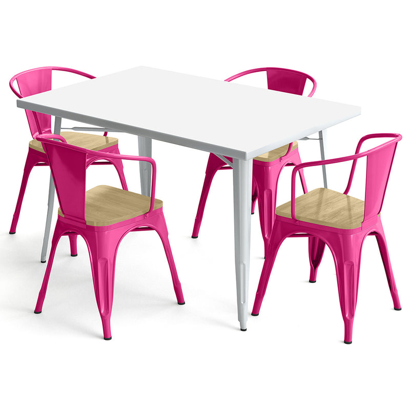Pack Table de salle à manger et 4 chaises de salle à manger avec accoudoirs Design industriel - Nouvelle édition - Bistrot Stylix