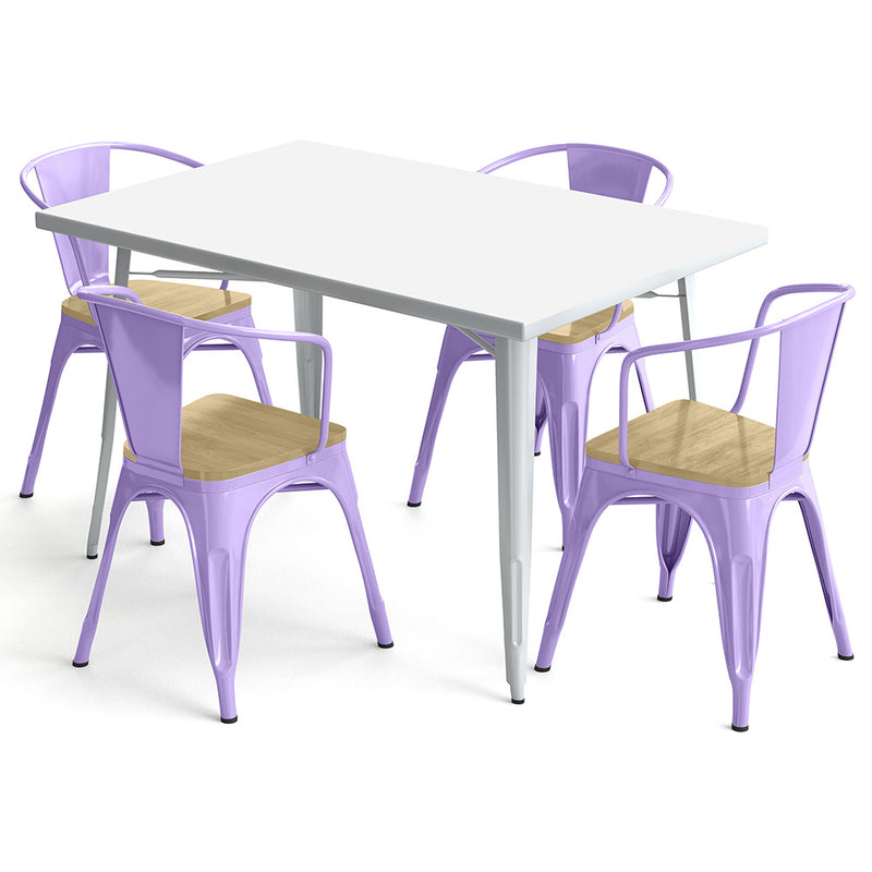 Pack Table de salle à manger et 4 chaises de salle à manger avec accoudoirs Design industriel - Nouvelle édition - Bistrot Stylix