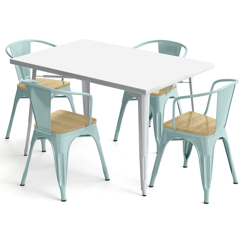 Pack Table de salle à manger et 4 chaises de salle à manger avec accoudoirs Design industriel - Nouvelle édition - Bistrot Stylix