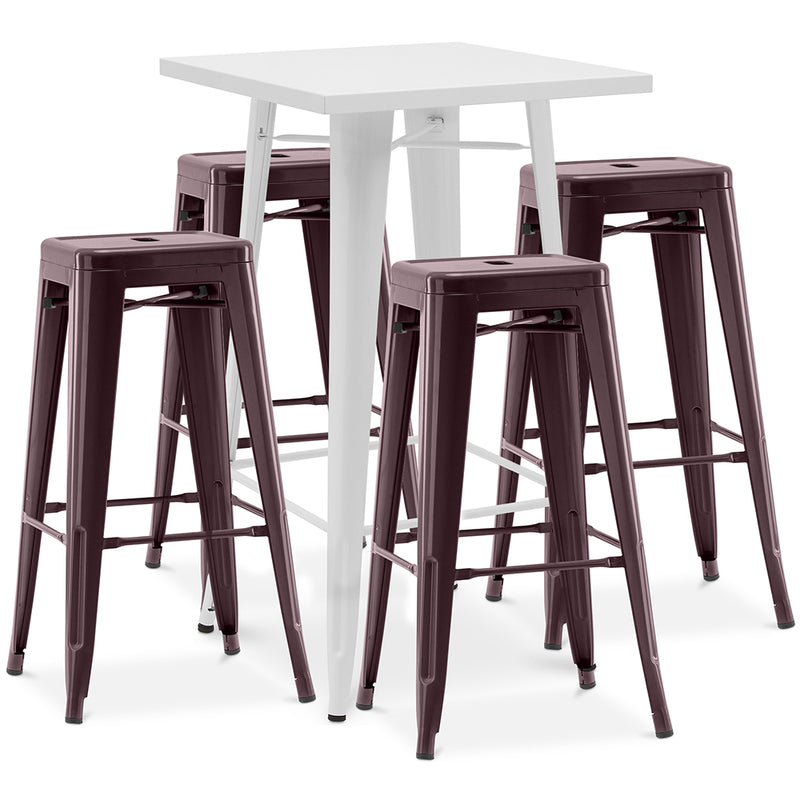 Pack Tabouret Blanc Table & 4 Tabourets de Bar Design Industriel - Métal - Nouvelle Edition - Bistrot Stylix