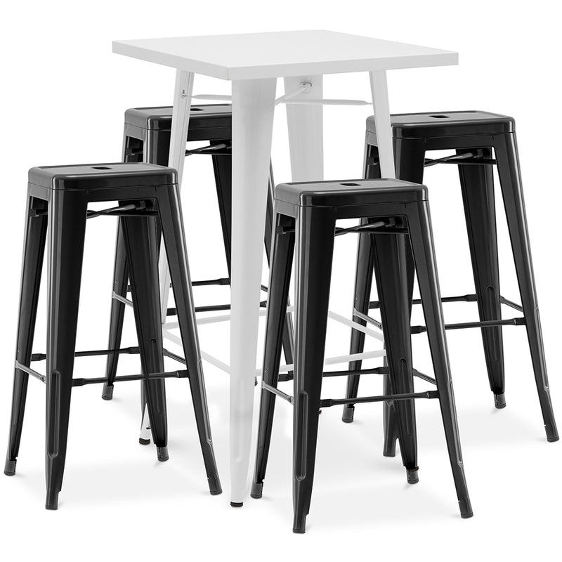 Pack Tabouret Blanc Table & 4 Tabourets de Bar Design Industriel - Métal - Nouvelle Edition - Bistrot Stylix