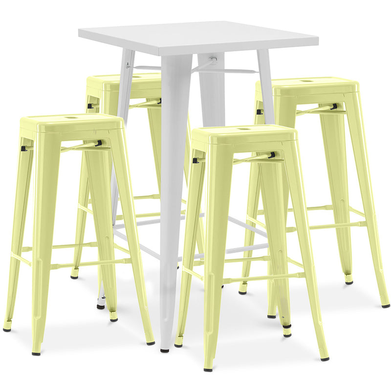 Pack Tabouret Blanc Table & 4 Tabourets de Bar Design Industriel - Métal - Nouvelle Edition - Bistrot Stylix