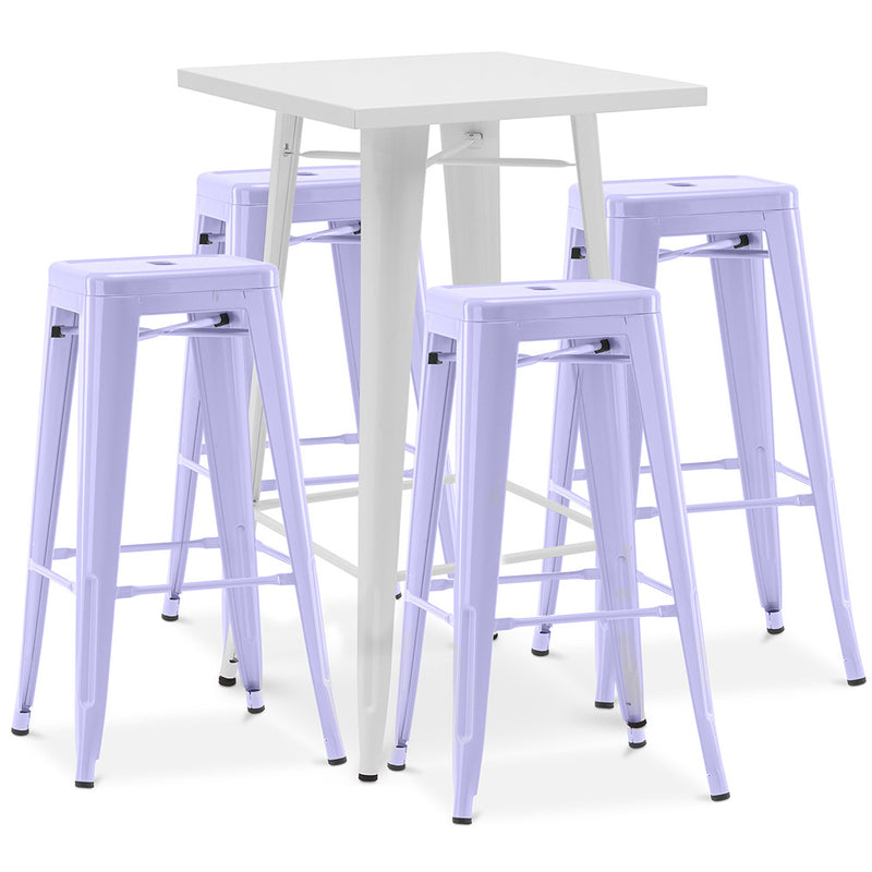 Pack Tabouret Blanc Table & 4 Tabourets de Bar Design Industriel - Métal - Nouvelle Edition - Bistrot Stylix