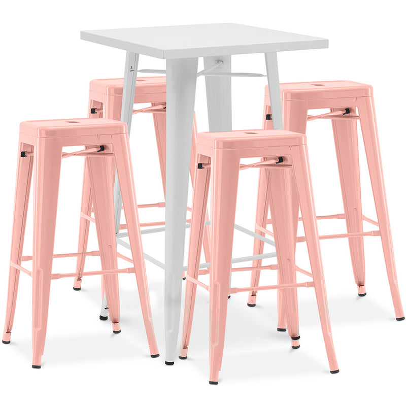 Pack Tabouret Blanc Table & 4 Tabourets de Bar Design Industriel - Métal - Nouvelle Edition - Bistrot Stylix