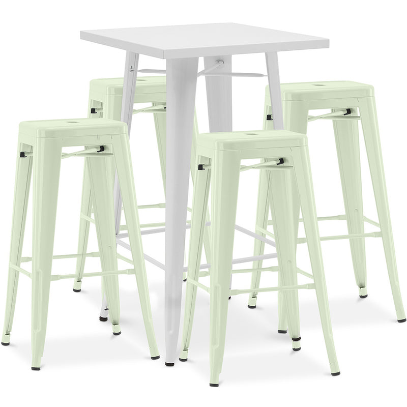 Pack Tabouret Blanc Table & 4 Tabourets de Bar Design Industriel - Métal - Nouvelle Edition - Bistrot Stylix