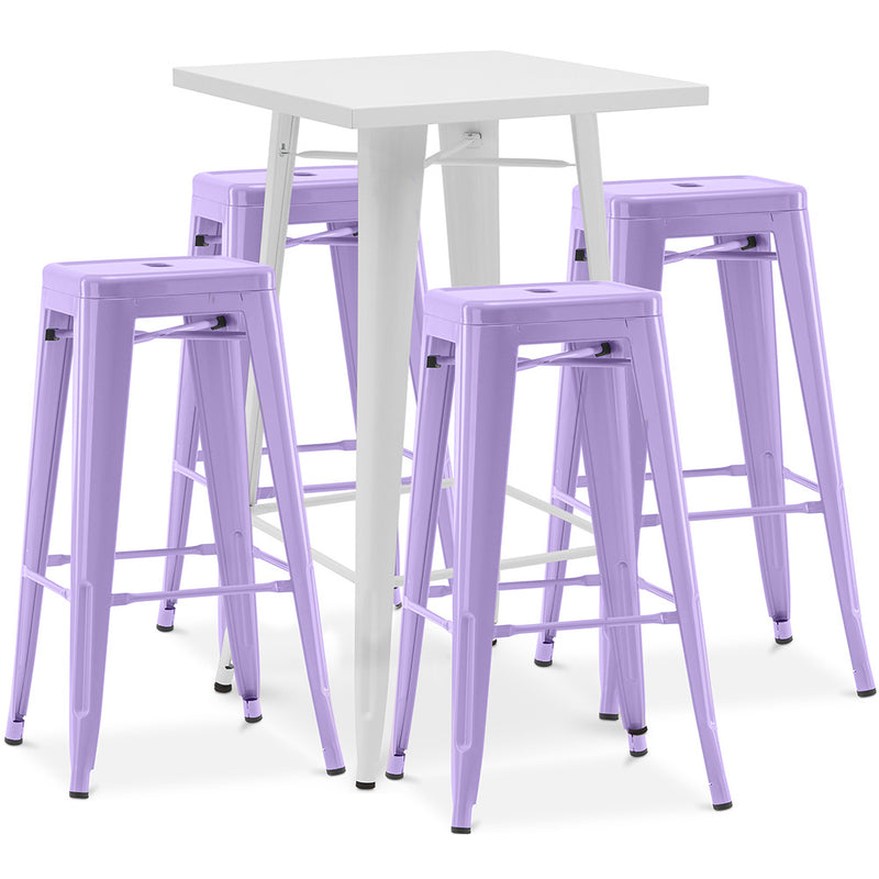 Pack Tabouret Blanc Table & 4 Tabourets de Bar Design Industriel - Métal - Nouvelle Edition - Bistrot Stylix