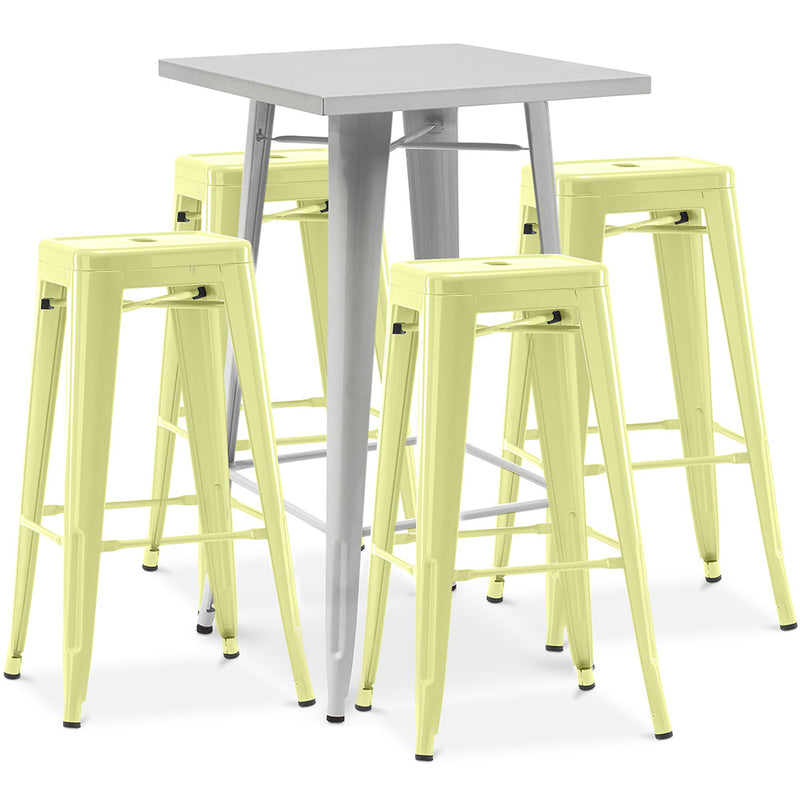 Pack Tabouret de Table ET 4 Tabourets de Bar Design Industriel - Métal - Nouvelle Edition - Bistrot Stylix