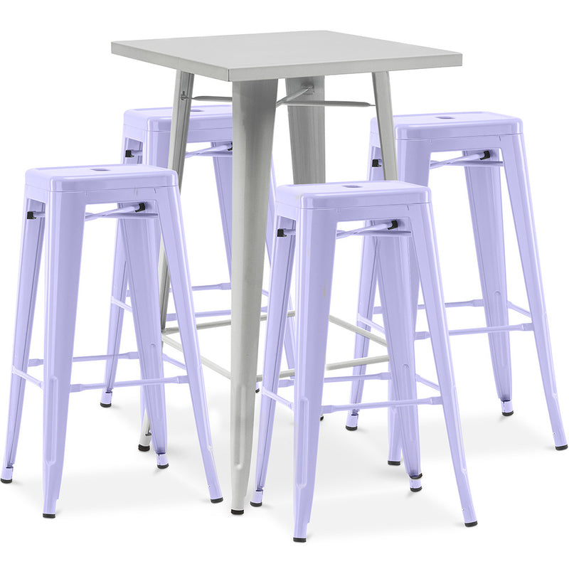 Pack Tabouret de Table ET 4 Tabourets de Bar Design Industriel - Métal - Nouvelle Edition - Bistrot Stylix