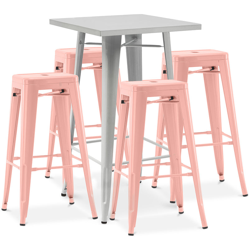 Pack Tabouret de Table ET 4 Tabourets de Bar Design Industriel - Métal - Nouvelle Edition - Bistrot Stylix