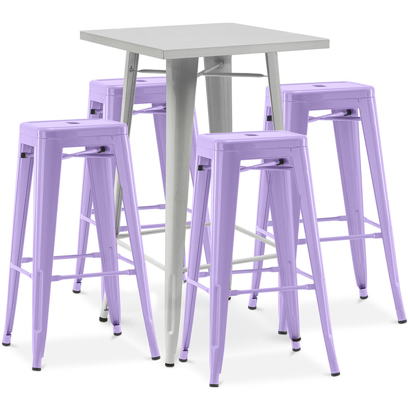Pack Tabouret de Table ET 4 Tabourets de Bar Design Industriel - Métal - Nouvelle Edition - Bistrot Stylix