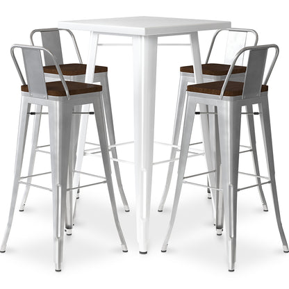 Zestaw biały stół i 4 stołki barowe w stylu industrialnym - Bistrot Stylix