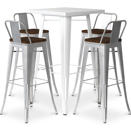 White Table Set and 4 Industrial Design Bar Stools - Stylix Bistro