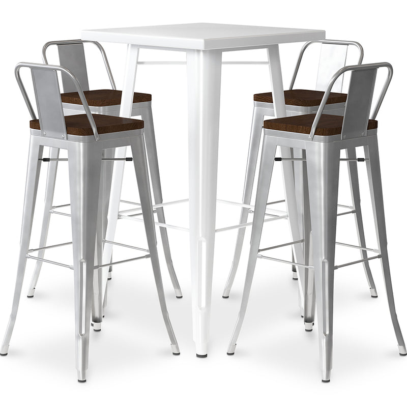 Ensemble Table Blanche et 4 Tabourets de Bar Design Industriel - Bistrot Stylix