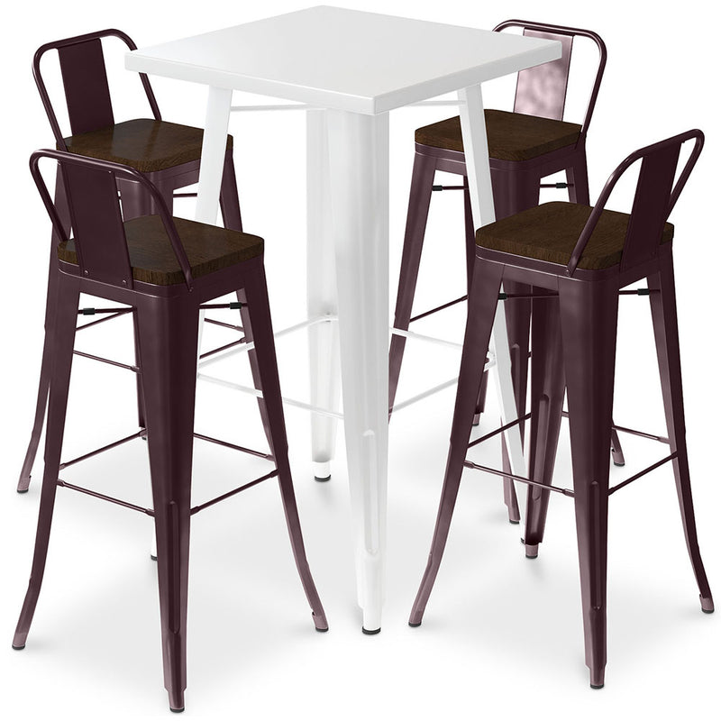 Ensemble Table Blanche et 4 Tabourets de Bar Design Industriel - Bistrot Stylix