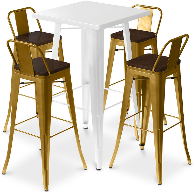 Ensemble Table Blanche et 4 Tabourets de Bar Design Industriel - Bistrot Stylix