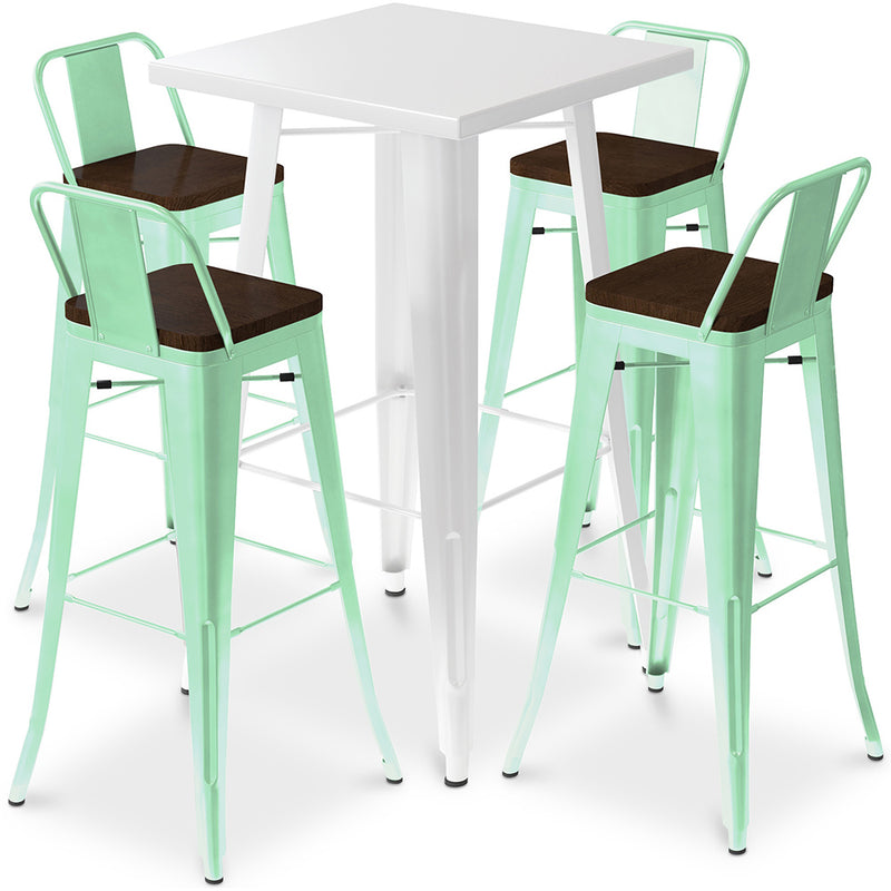 Ensemble Table Blanche et 4 Tabourets de Bar Design Industriel - Bistrot Stylix