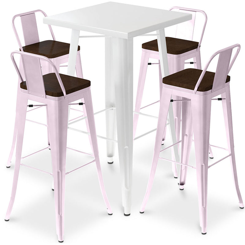 Ensemble Table Blanche et 4 Tabourets de Bar Design Industriel - Bistrot Stylix