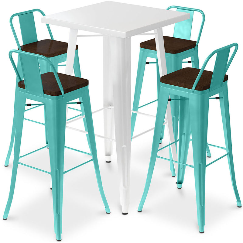 Ensemble Table Blanche et 4 Tabourets de Bar Design Industriel - Bistrot Stylix