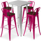 Zilverkleurige tafelserie en 4 barkrukken met rugleuning - Industrieel design - Bistrot Stylix