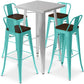 Zilverkleurige tafelserie en 4 barkrukken met rugleuning - Industrieel design - Bistrot Stylix