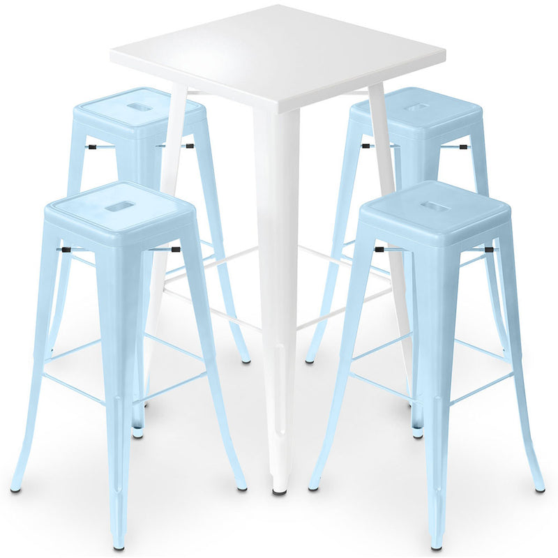 Pack Tabouret de Table Blanc et Pack de 4 Tabourets de Bar - Design Industriel - Métal - Nouvelle Edition - Bistrot Stylix